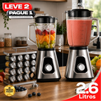 Liquidificador Multiuso 5 em 1 Com 2 Jarras de Vidro + BRINDE: Porta Tempero Vertical 16 Potes - COMPRE 1 LEVE 2
