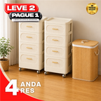 Gaveteiro Multiuso com Rodinhas OrganizaMax™ + BRINDE: Cesto De Roupa em Bambu - COMPRE 1 LEVE 2